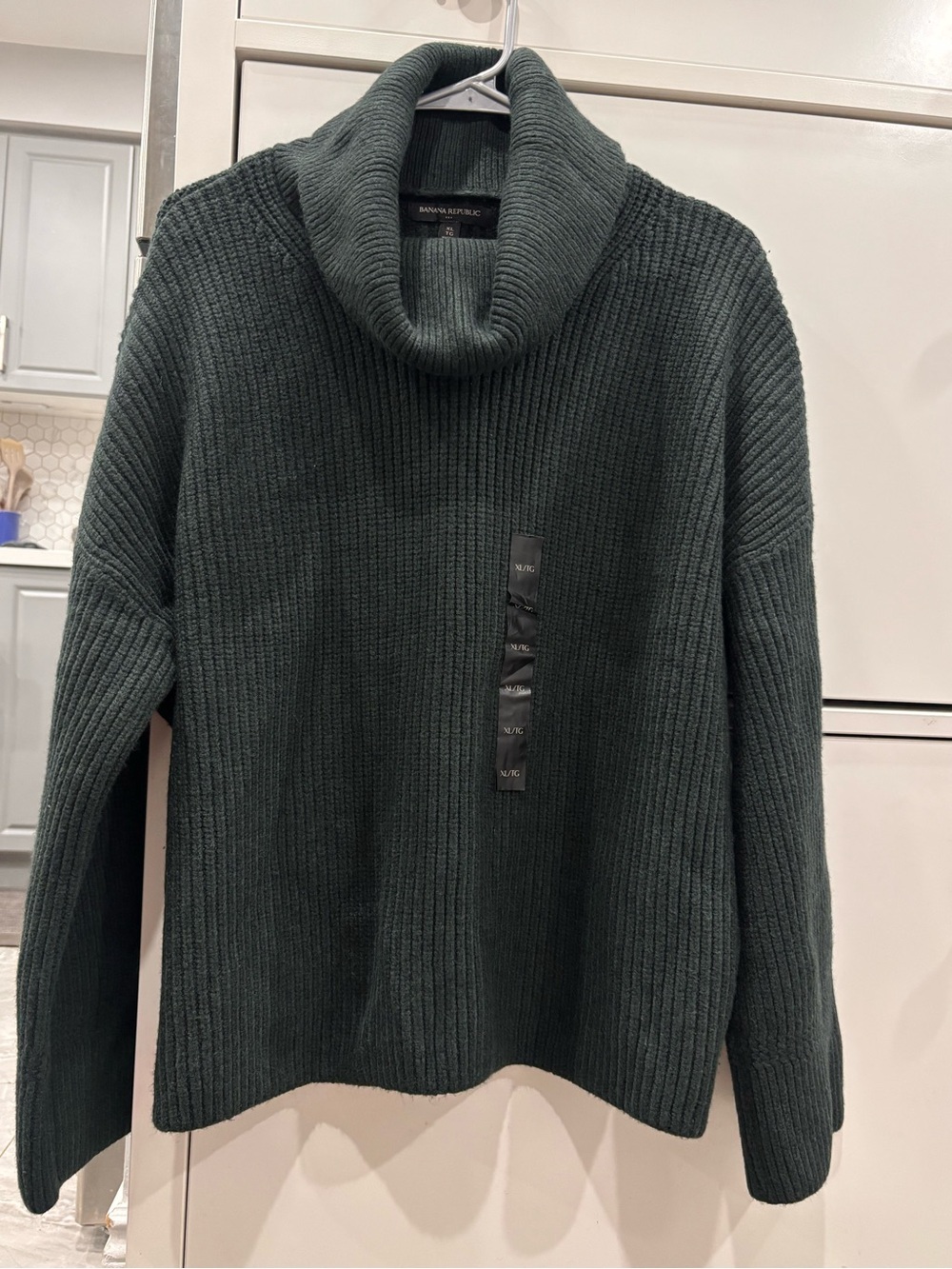 Banana Republic Forest Green Ribbed Cowl Neck Sweater